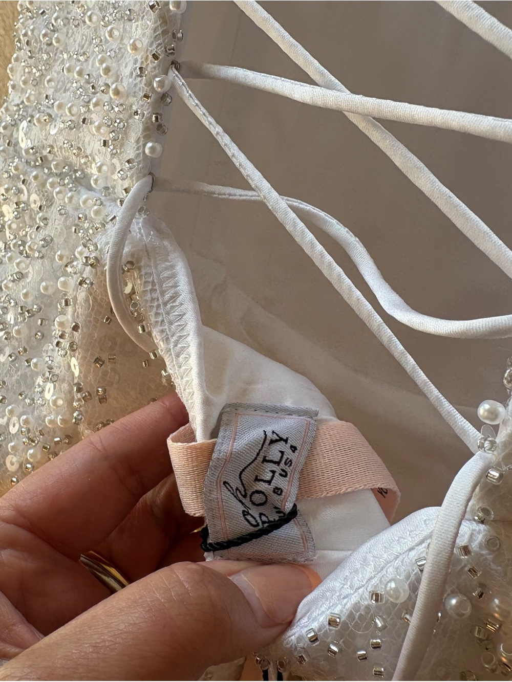 Oh Polly Dominique Embellished Structured A-Line Mini Dress in White - Picture 13 of 13